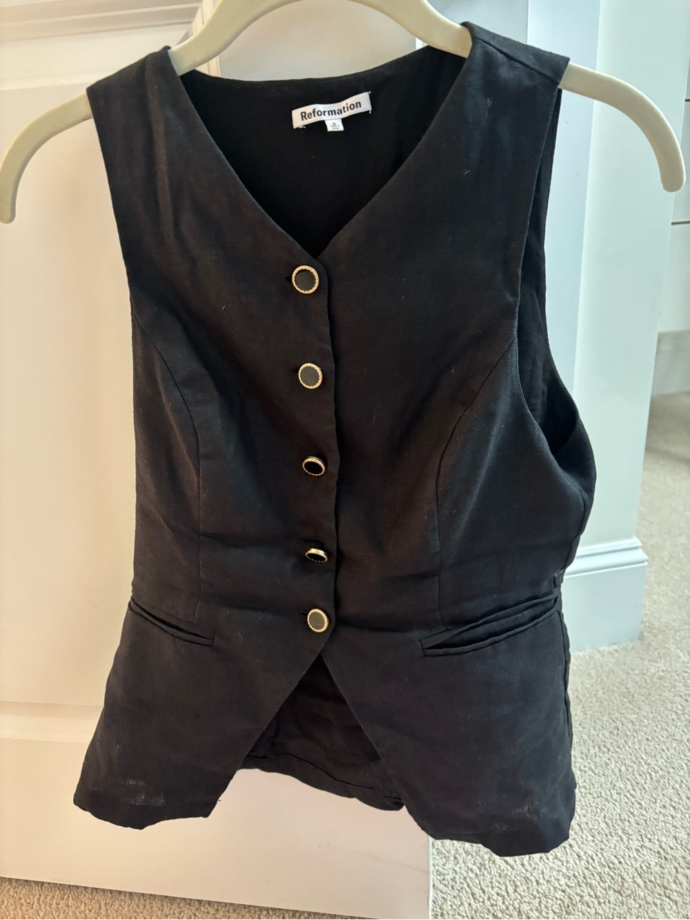 Reformation Aspen Black Button-Front Vest with Gold Buttons size 2